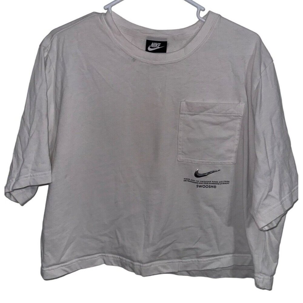 Nike Sportswear Metallic Swoosh Plus Size Crop Top T Shirt Sz 1X White REaD